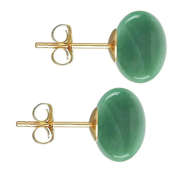Cercei Aur Galben de 14 karate, Tip Surub, cu Pietre Semipretioase Naturale de Aventurin de 12 mm