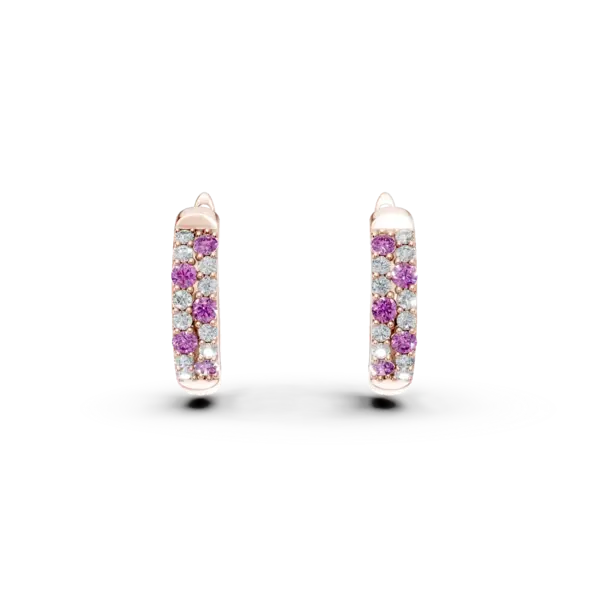 Cercei creole din aur roz cu diamante si safire de 0.3ct