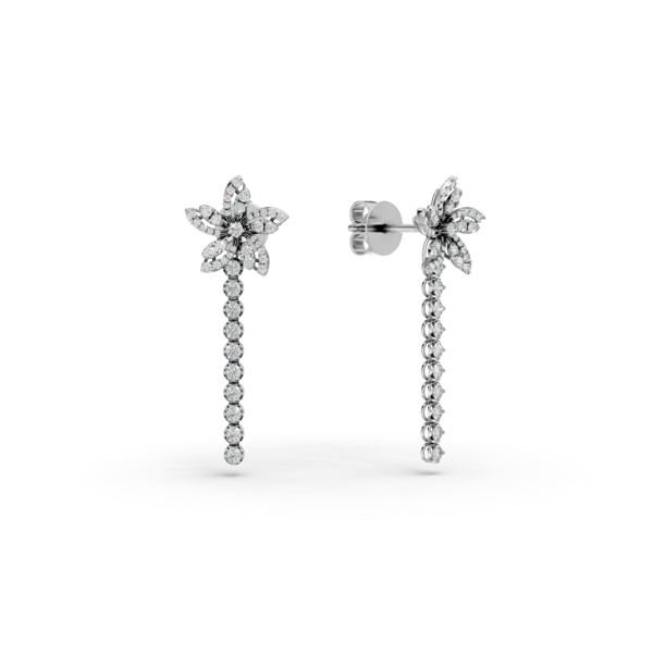 Cercei cu floare din aur alb cu diamante de 0.89ct
