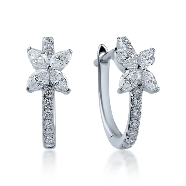 Cercei cu floare din aur alb cu diamante marquise si round 0.61ct