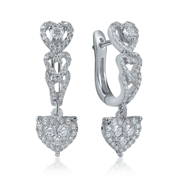 Cercei cu inimi din aur alb cu diamante de 0.6ct