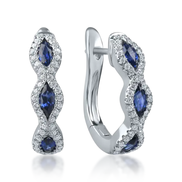 Cercei cu tortite din aur alb cu safire si diamante de 1.1ct