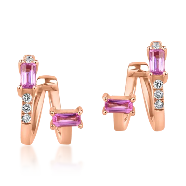 Cercei cuff din aur roz cu safire roz de 0.29ct si diamante de 0.05ct