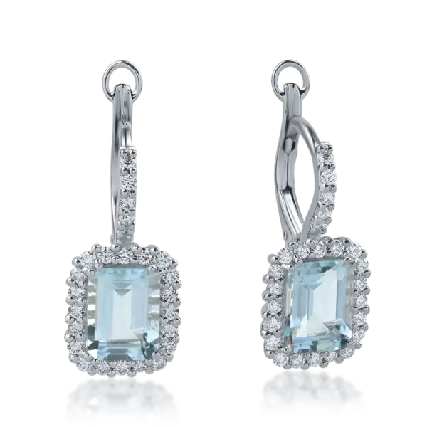 Cercei din aur alb cu acvamarine octogonale de 2.72ct si diamante de 0.54ct