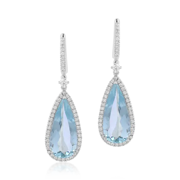 Cercei din aur alb cu acvamarine pear de 10.52ct si diamante round de 0.92ct