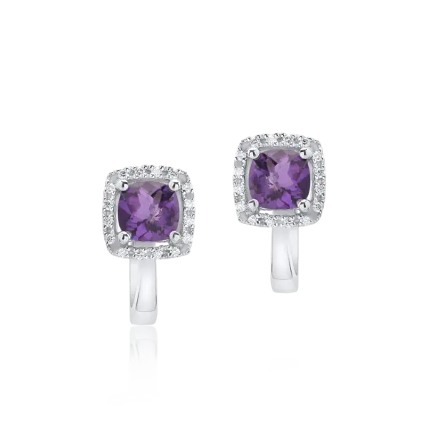 Cercei din aur alb cu ametiste de 0.965ct si diamante de 0.088ct