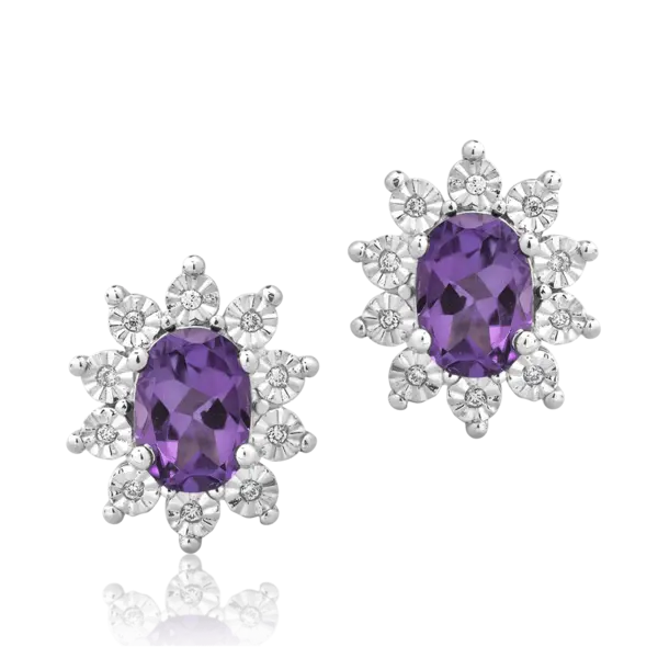 Cercei din aur alb cu ametiste ovale de 1.44ct si diamante de 0.05ct