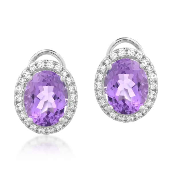 Cercei din aur alb cu ametiste ovale de 3.79ct si diamante de 0.305ct