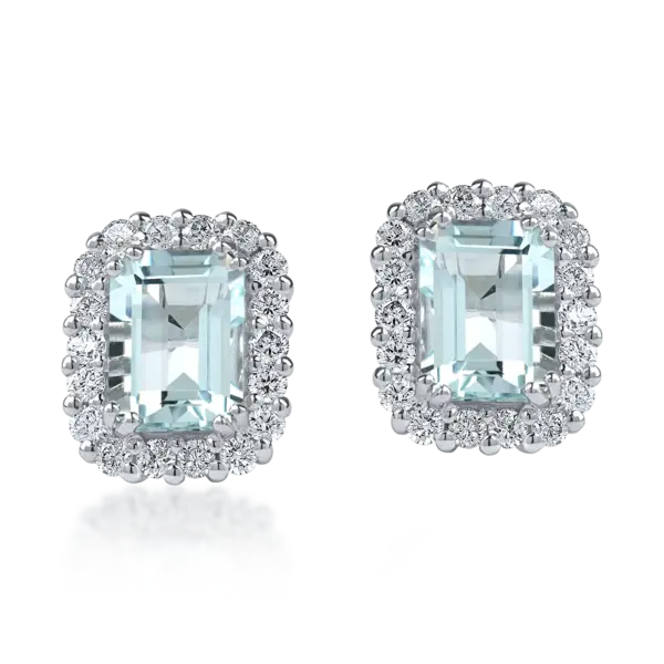 Cercei din aur alb cu aquamarine rectangulare de 1.85ct si diamante de 0.46ct