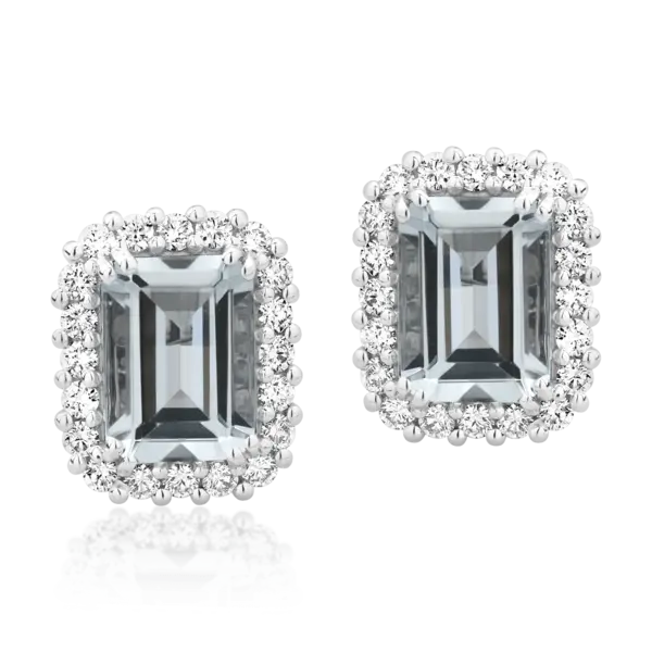 Cercei din aur alb cu aquamarine rectangulare de 1.85ct si diamante de 0.46ct