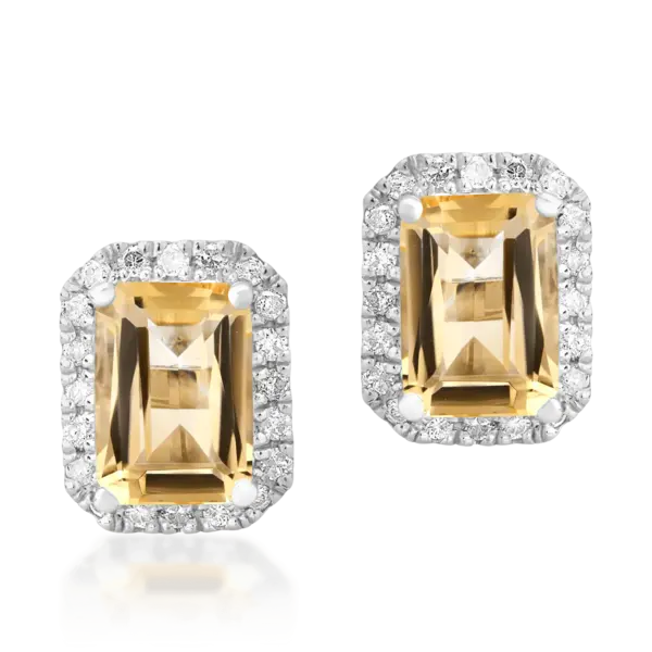 Cercei din aur alb cu citrine emerald de 1.73ct si diamante de 0.24ct