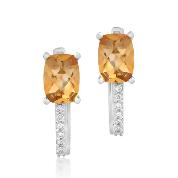 Cercei din aur alb cu citrine rectangulare de 1.606ct si diamante de 0.065ct