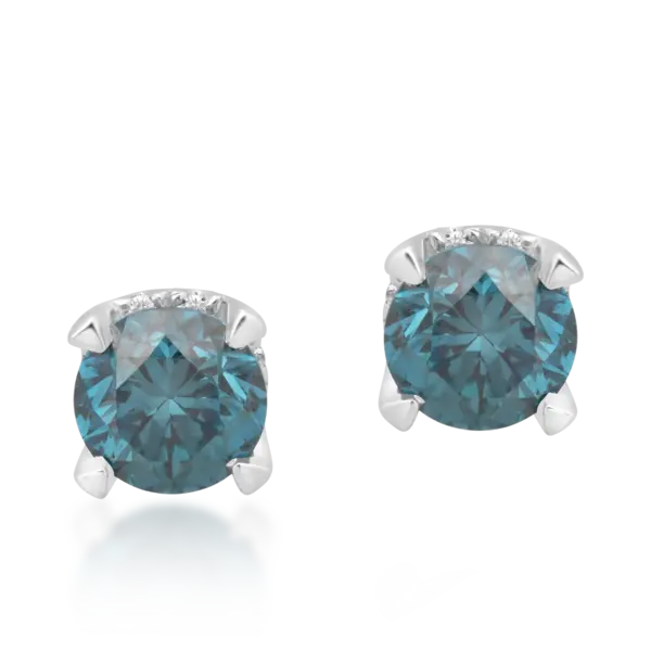 Cercei din aur alb cu diamante albastre de 0.39ct si diamante transparente 0.03ct