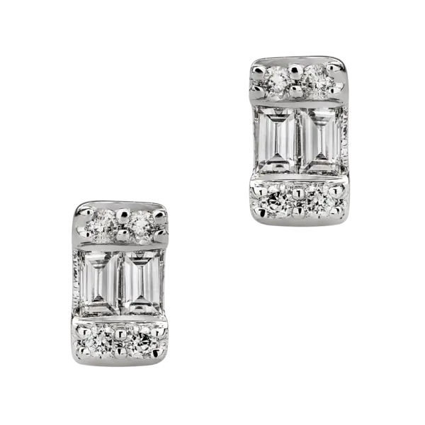 Cercei din aur alb cu diamante baguette si rotunde de 0.17ct