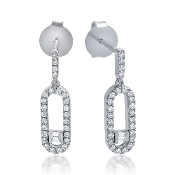 Cercei din aur alb cu diamante baguette si rotunde de 0.29ct