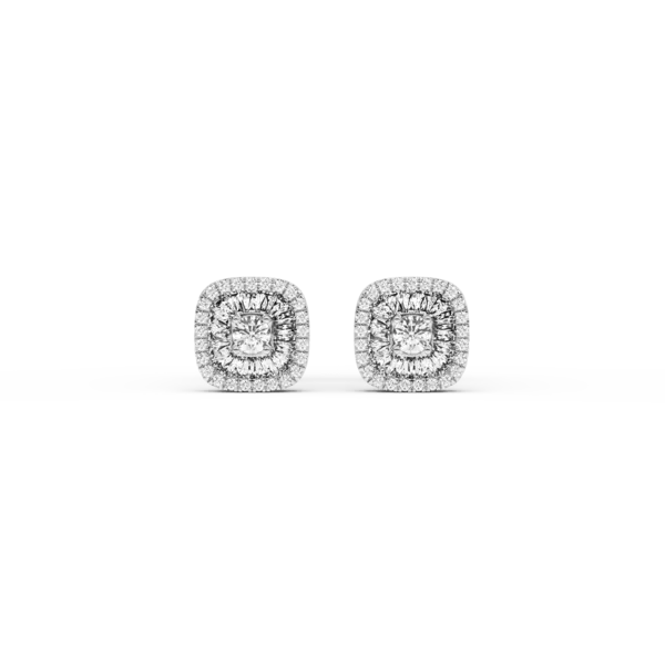Cercei din aur alb cu diamante baguette si rotunde de 0.46ct