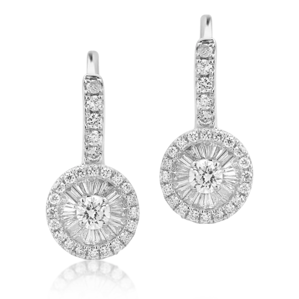 Cercei din aur alb cu diamante baguette si rotunde de 0.48ct