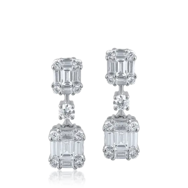 Cercei din aur alb cu diamante baguette si round de 1.79ct