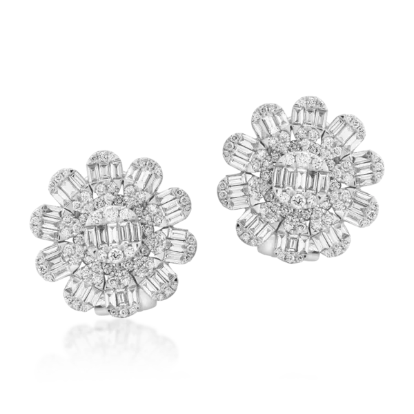Cercei din aur alb cu diamante baguette si round de 2.2ct