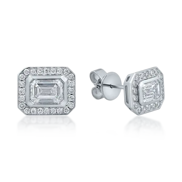 Cercei din aur alb cu diamante emerald si rotunde de 1.2ct