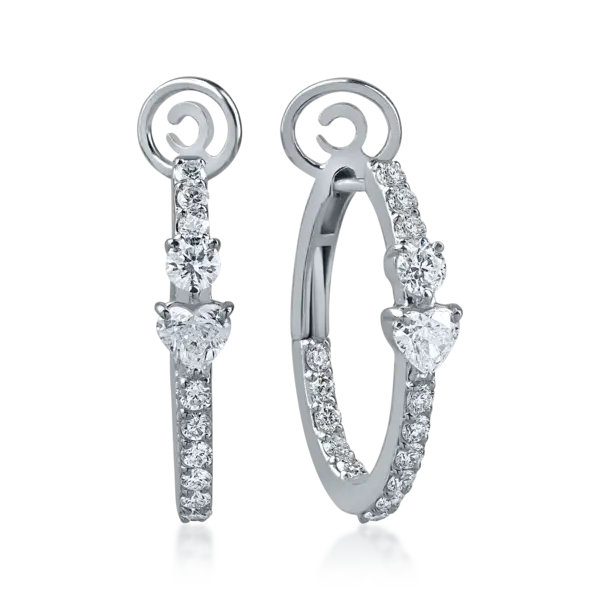 Cercei din aur alb cu diamante heart si rotunde de 1.4ct