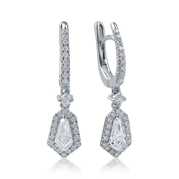 Cercei din aur alb cu diamante kite si round de 1.26ct