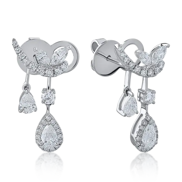 Cercei din aur alb cu diamante marquise, pear si rotunde de 1.68ct