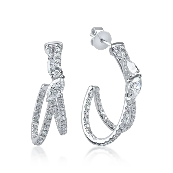 Cercei din aur alb cu diamante marquise, pear si rotunde microsetting de 1.8ct