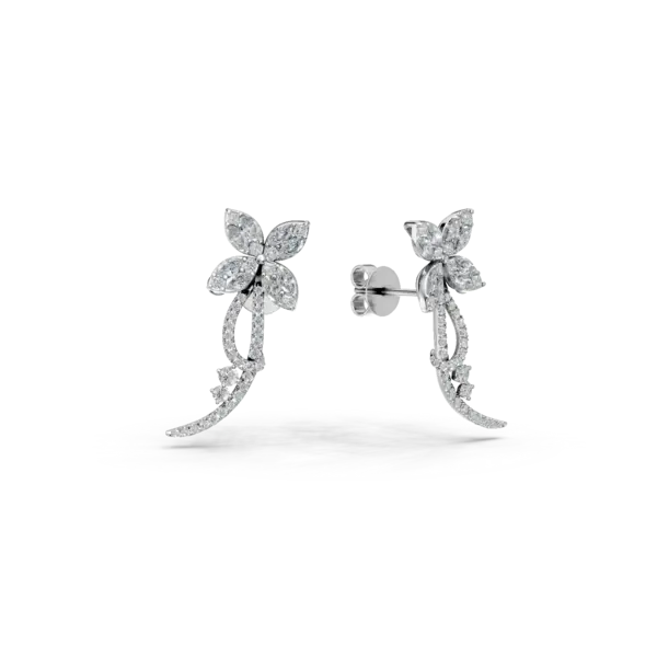 Cercei din aur alb cu diamante marquise, princess si rotunde de 1.63ct
