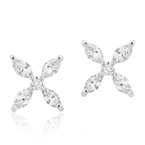Cercei din aur alb cu diamante marquise si rotunde de 0.5ct