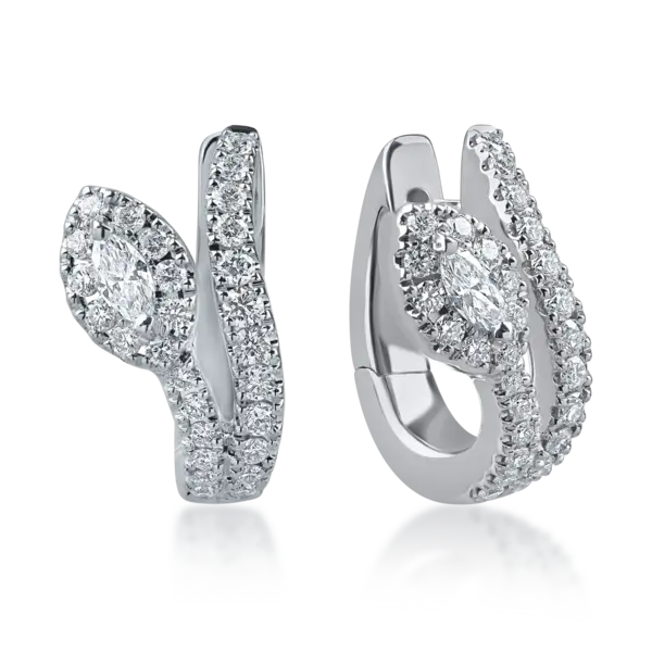 Cercei din aur alb cu diamante marquise si rotunde de 0.63ct