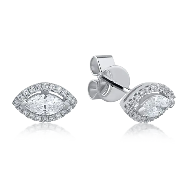 Cercei din aur alb cu diamante marquise si rotunde de 0.68ct