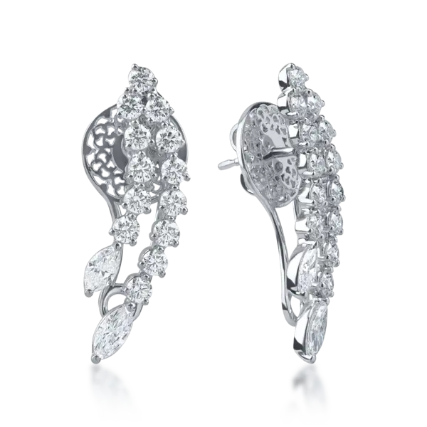Cercei din aur alb cu diamante marquise si round microsetting de 2ct