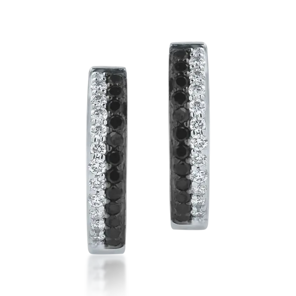 Cercei din aur alb cu diamante negre de 0.15ct si diamante transparente de 0.11ct