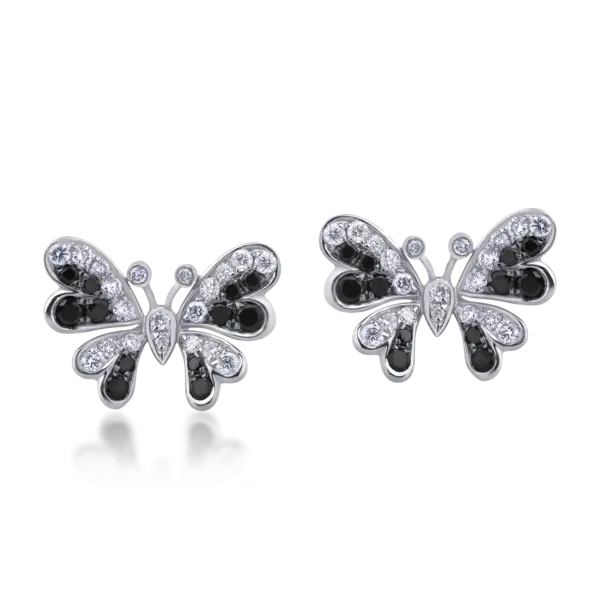 Cercei din aur alb cu diamante negre de 0.31ct si diamante transparente de 0.32ct
