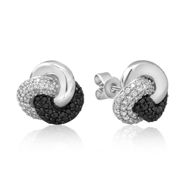 Cercei din aur alb cu diamante negre de 0.41ct si diamante de 0.37ct