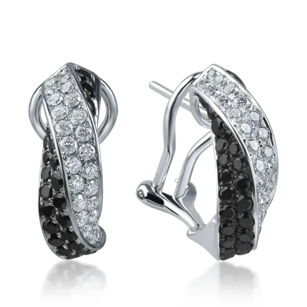 Cercei din aur alb cu diamante negre si incolore de 2.2ct