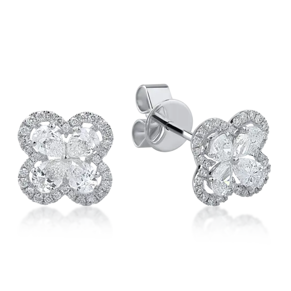 Cercei din aur alb cu diamante pear si rotunde de 0.85ct