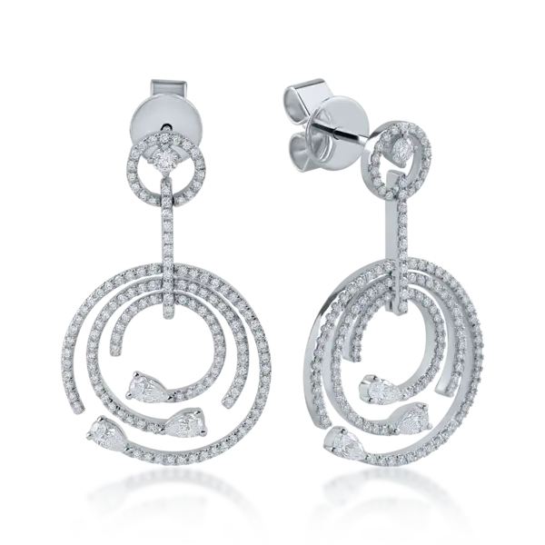 Cercei din aur alb cu diamante pear si rotunde de 1.35ct