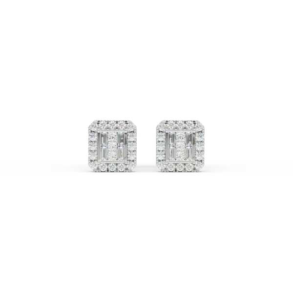 Cercei din aur alb cu diamante princess,baguette si rotunde de 0.59ct