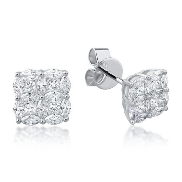 Cercei din aur alb cu diamante princess si marquise de 1.18ct