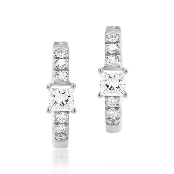 Cercei din aur alb cu diamante princess si rotunde de 0.19ct