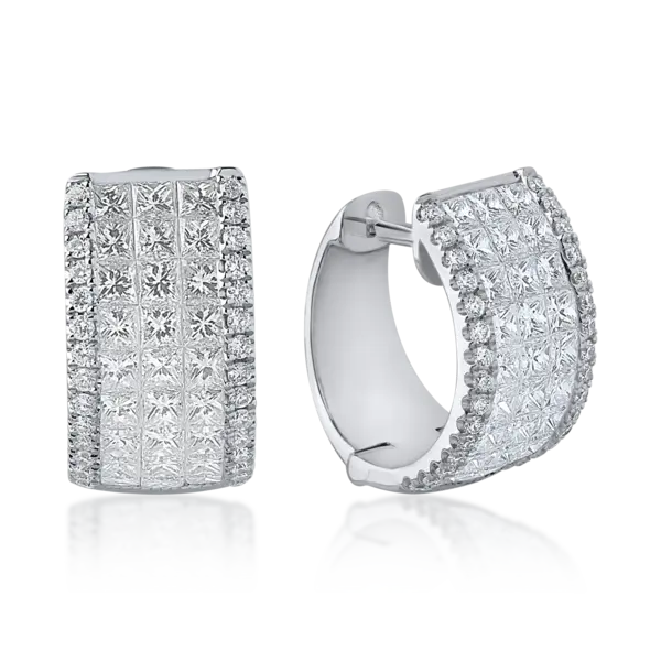 Cercei din aur alb cu diamante princess si round de 2.4ct