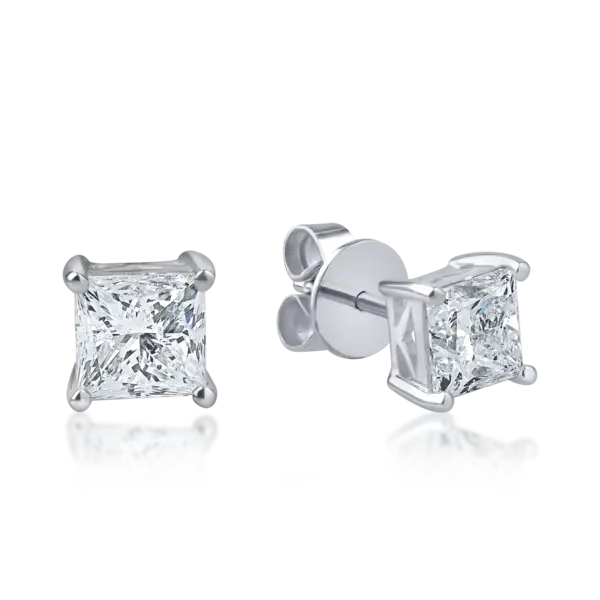 Cercei din aur alb cu diamante princess solitaire de 2.06ct