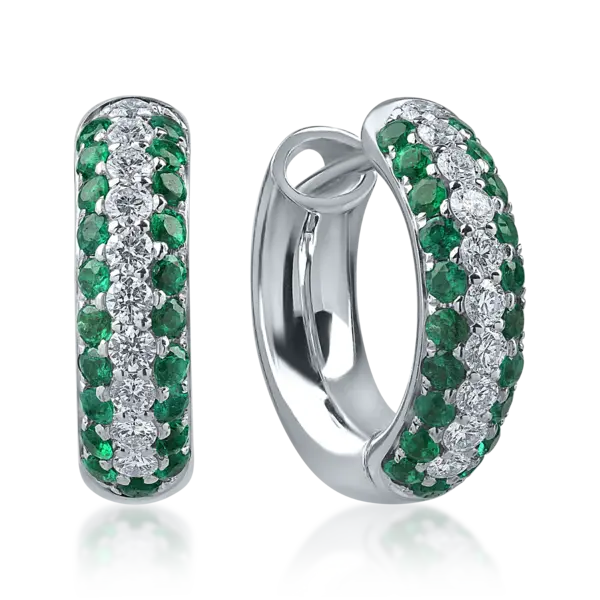 Cercei din aur alb cu diamante si smaralde de 1.22ct