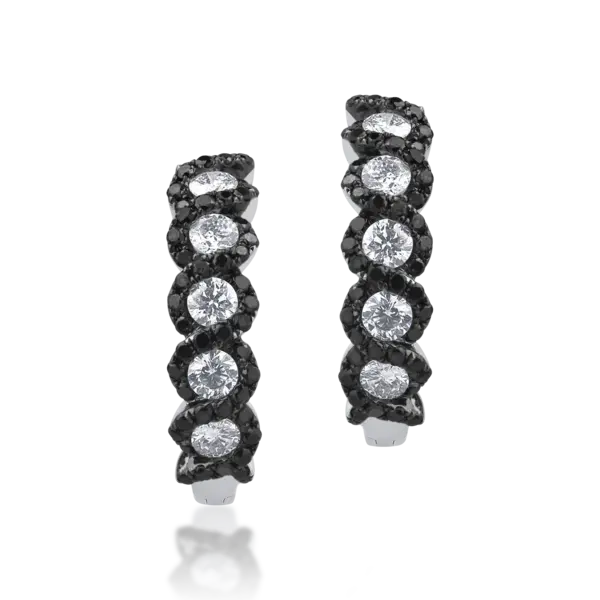 Cercei din aur alb cu diamante transparente de 0.54ct si diamante negre de 0.47ct