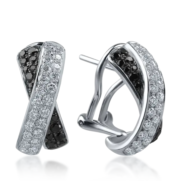 Cercei din aur alb cu diamante transparente de 0.78ct si diamante negre de 0.41ct