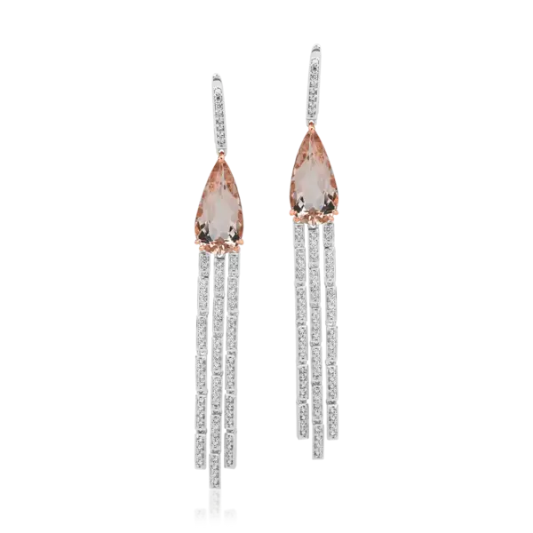 Cercei din aur alb cu morganit pear de 9.81ct si diamante round de 1.42ct