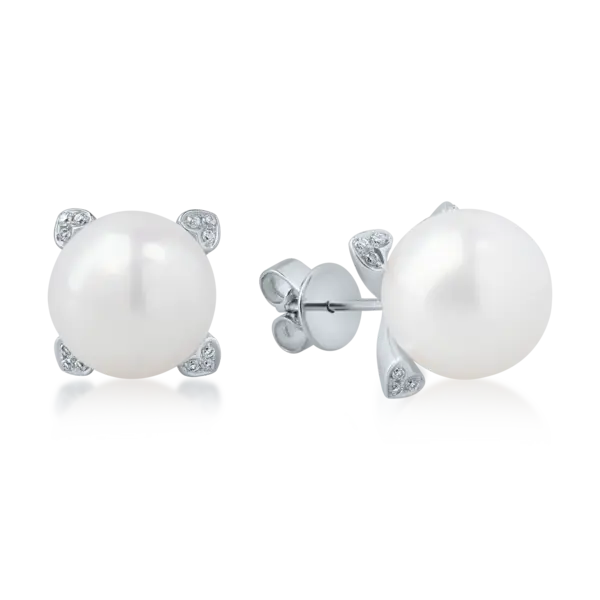 Cercei din aur alb cu perle de cultura de 21.6ct si diamante de 0.1ct