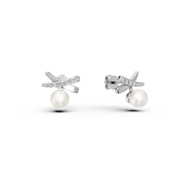 Cercei din aur alb cu perle de cultura de 3.14ct si diamante de 0.23ct